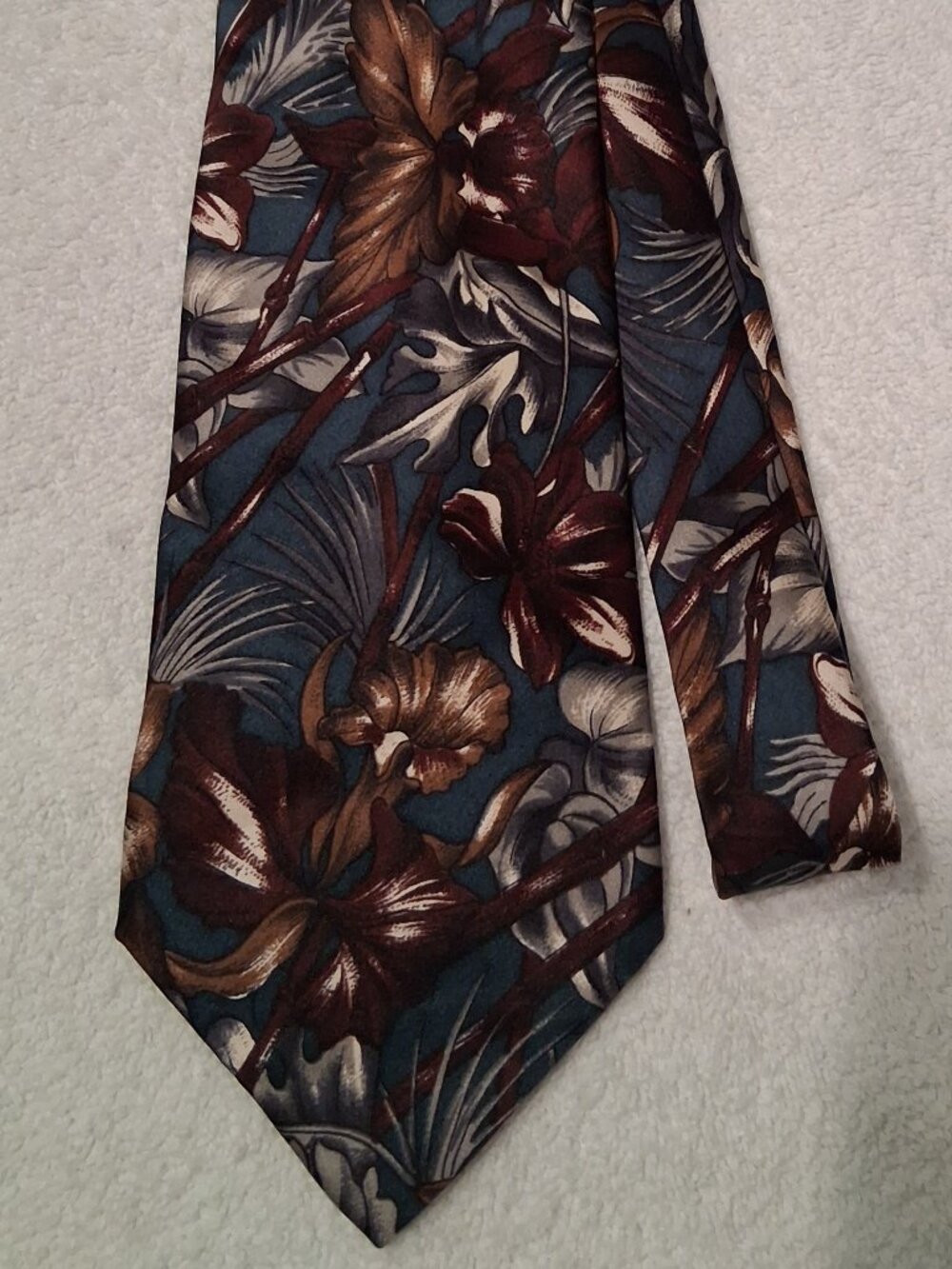 Vintage Karl Lagerfeld Abstract Floral Men's Tie Silk Italy Plum Grey Taupe Blue